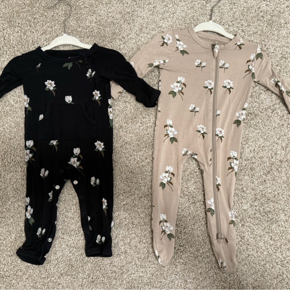 Floral Kyte Baby Onesies Set - Black and Tan